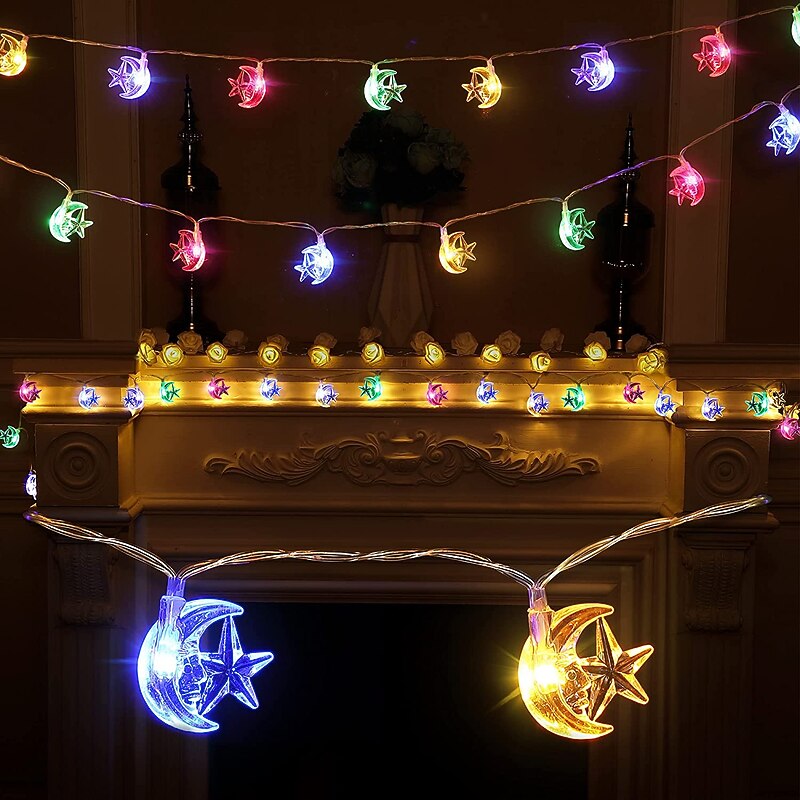 Moon Stars Fairy String Lights 3M 20LEDs 6M 40LEDs Ramadan String lights Battery Powered for Ramadan Christmas Wedding Party Home Patio Decoration3