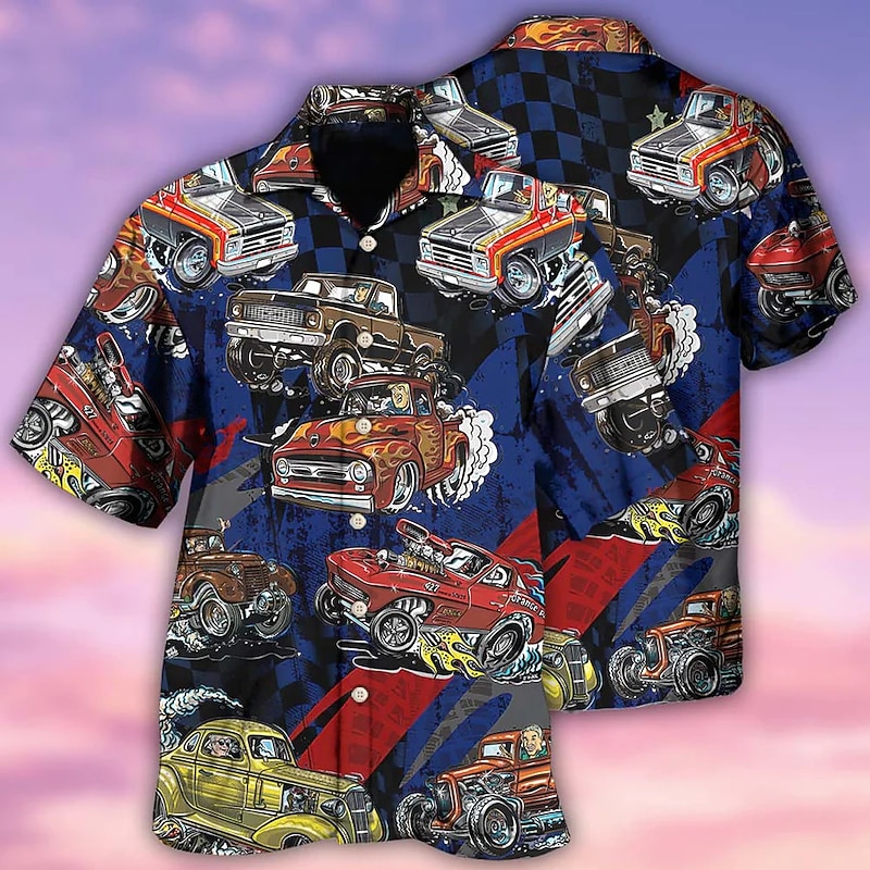 Men's Landscape Shirt Summer Hawaiian Shirt Aloha Shirt Short Sleeve Shirt Turndown Fashion Designer Casual Outdoor Street Casual Red Blue Dark Green 3D Print S M L4