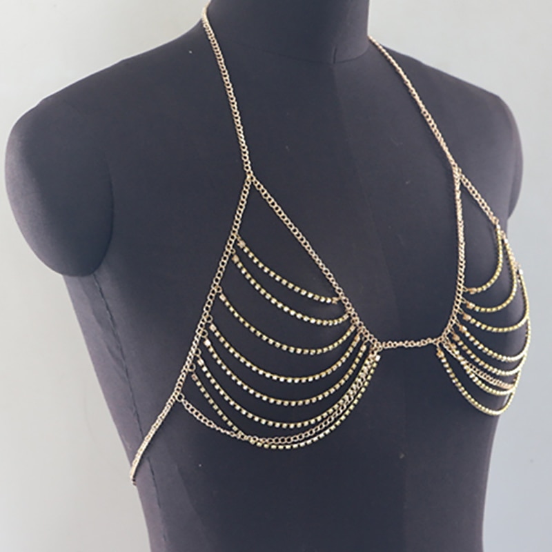 Dance Accessories Dance Costumes Exotic Dancewear Bra Rhinestone Glitter Metal Chain Women's Performance Training Sleeveless High Alloy2