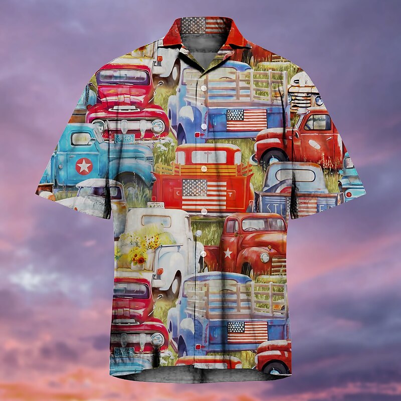 Men's Car Shirt Summer Hawaiian Shirt Aloha Shirt Short Sleeves Shirt Turndown Tropical Fashion Streetwear Street Casual Daily Yellow Pink Red S M L3