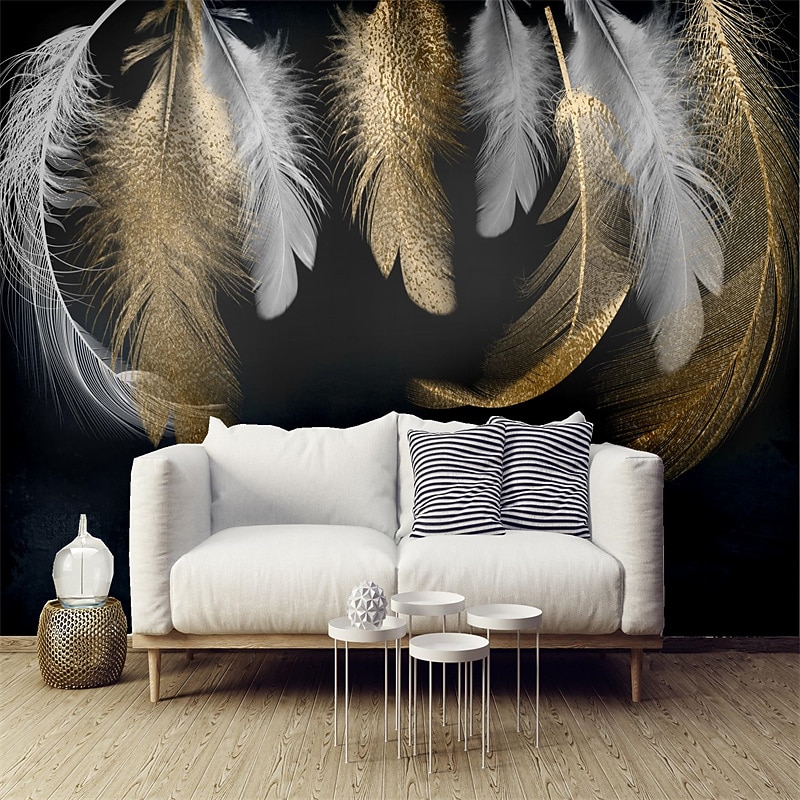 Cool Wallpapers Wall Mural Beautiful Wallpaper Wall Sticker Covering Print Peel and Stick Self Adhesive Black Feather PVC / Vinyl  Home Decor3