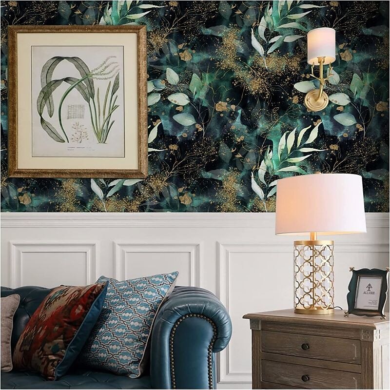 Cool Wallpapers Green Wallpaper Wall Mural Leaves Branch Peel and Stick Wallpaper Removable Pvc/Vinyl Self Adhesive 17.7"x118"(45cmx300cm)3