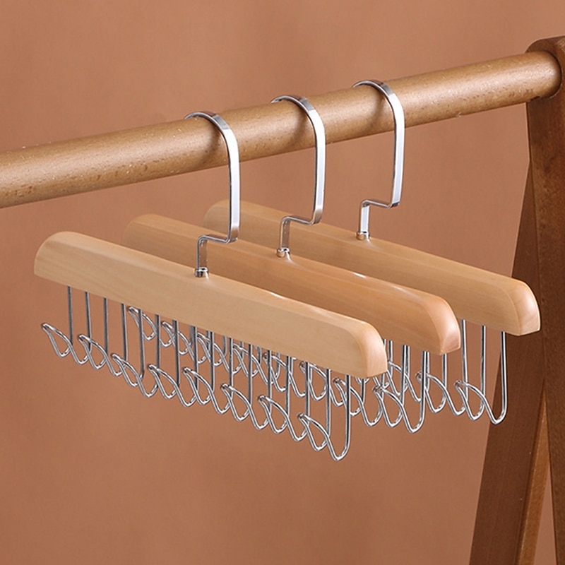 Wood Belt Scarf Neckties Hanger Scarves Holder Metal Clothes Storage Hanger Rack Towel Shelf Closet Storage Organizer Supplies4