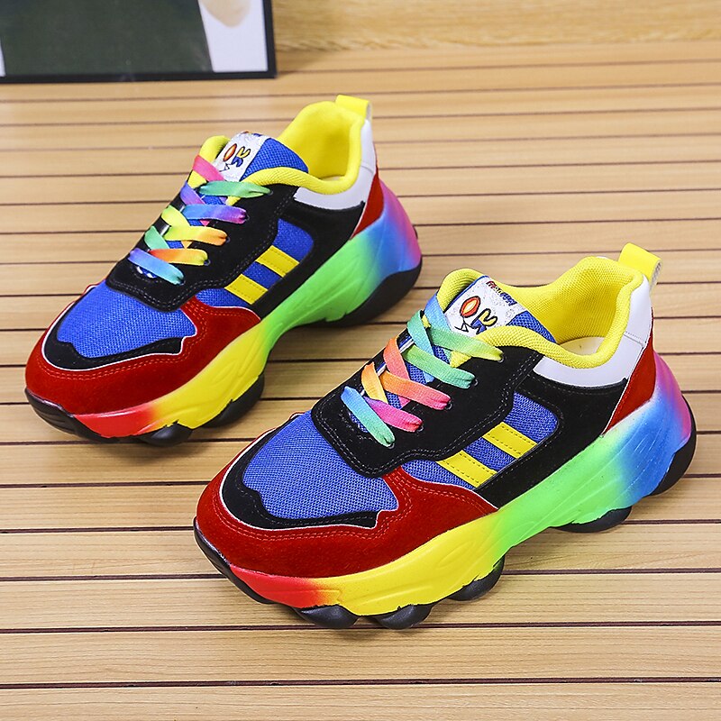 Women's Rainbow Chunky Sneakers – Colorful Mesh Lace-Up Sports Shoes for Running, Walking & Casual Streetwear3