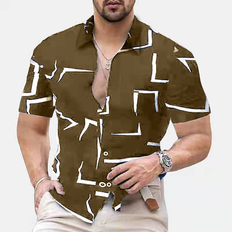 Men's Geometric Geometric Pattern Geometry Shirt Button Up Shirt Short Sleeve Fashion Streetwear Designer Work Daily Holiday Summer Spring Classic Collar Print Black White Red Navy Blue Brown 5