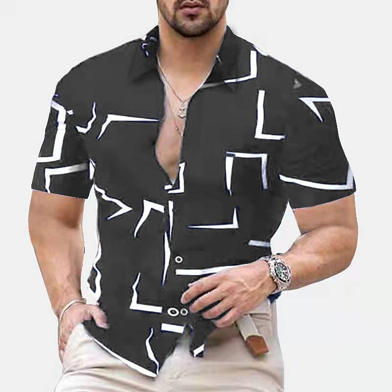 Men's Geometric Geometric Pattern Geometry Shirt Button Up Shirt Short Sleeve Fashion Streetwear Designer Work Daily Holiday Summer Spring Classic Collar Print Black White Red Navy Blue Brown4