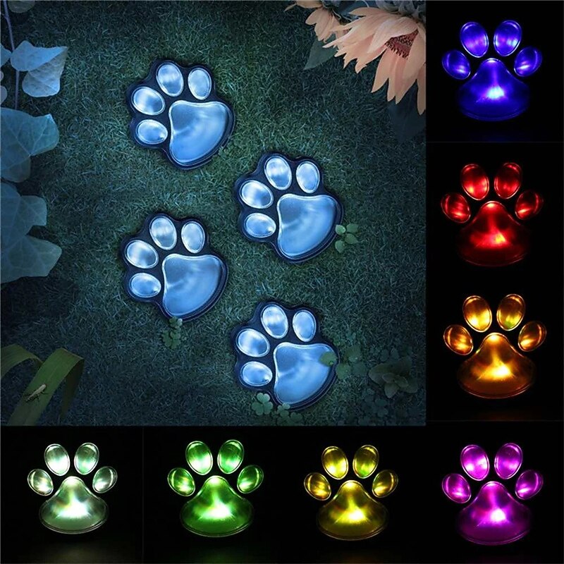 Paw Print Solar Outdoor Lights Solar Lights Outdoor Waterproof Dog Paw Lights(Set of 4) Cat Puppy Animal Garden Lights Path Paw Lamp Walkway Lighting for PatioYardAny Pet Lover