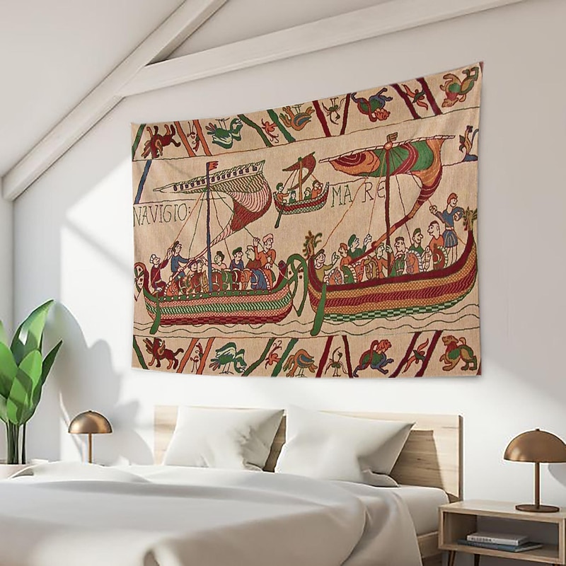 Bayeux Medieval Tapestry Middle Age Tapestry Wall Art Large Tapestry Mural Decor Photograph Backdrop Blanket Curtain Home Bedroom Living Room Decoration3