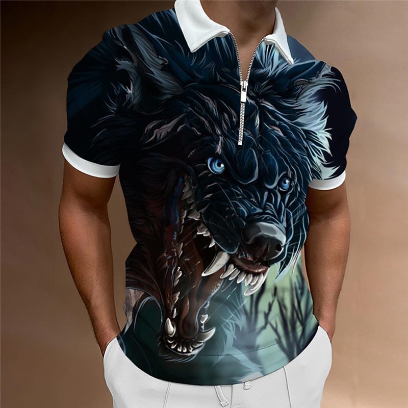 Men's Tiger Zip Polo Shirts Golf Shirt Short Sleeve Polo Shirts Collared Shirts Casual Funny Streetwear Vacation Wear Party Outfits 3D Print Quarter Zip Polo Yellow Pink Royal Blue3