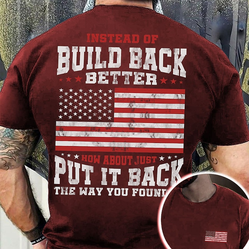 Veterans Day Men's Patriot Patriotic Veteran Graphic Prints National Flag T shirt Casual Style Cotton Short Sleeves Graphic Shirt Black Wine Navy Blue Comfortable Tee Street Vacation Fashion 5