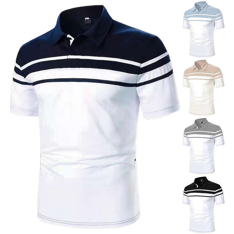 Men's Polo Shirt Golf Shirt Outdoor Business Classic Short Sleeves Fashion Designer Color Block Striped Classic Style Summer Spring Regular Fit Black Navy Blue Blue Brown Green Gray Polo Shirt
