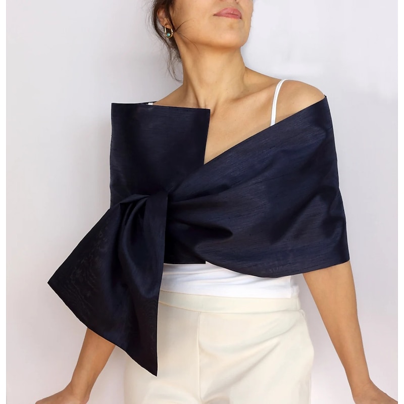 Shawl & Wrap Shawls Women's Wedding Guest Wrap Pure Elegant Sleeveless Taffeta Wedding Wraps With Pure Color For Party All Seasons dress to impress3