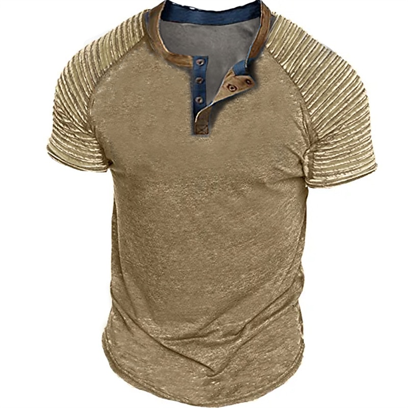 Men's Henley Shirt Plain Slim Pleated Henley Street Vacation Short Sleeves Pleated Sleeve Clothing Apparel Designer Basic Modern Contemporary2