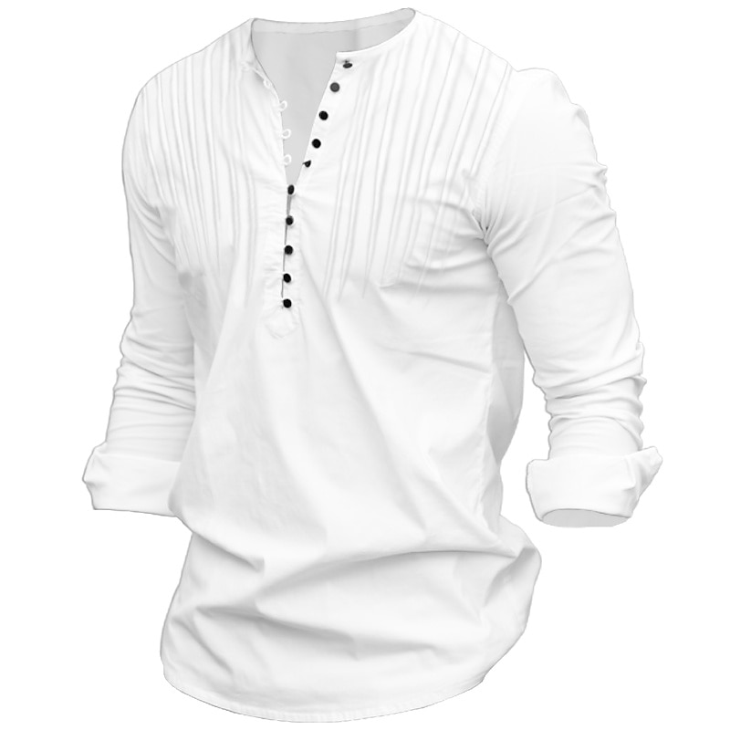 Men's Shirt Popover Shirt Summer Shirt Casual Shirt Band Collar Shirt Black White Blue Long Sleeve Plain Collar Vacation Daily Clothing Apparel Cotton Cotton Blend Fashion Casual Comfortable2