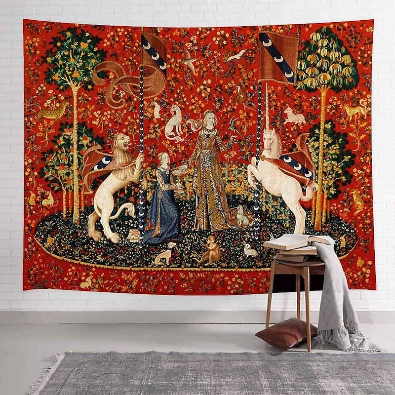 Medieval Lady Painting Tapestry Middle Age Tapestry Wall Art Large Tapestry Mural Decor Photograph Backdrop Blanket Curtain Home Bedroom Living Room Decoration3