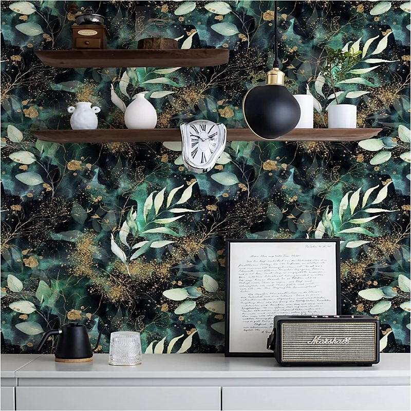 Cool Wallpapers Green Wallpaper Wall Mural Leaves Branch Peel and Stick Wallpaper Removable Pvc/Vinyl Self Adhesive 17.7"x118"(45cmx300cm)2
