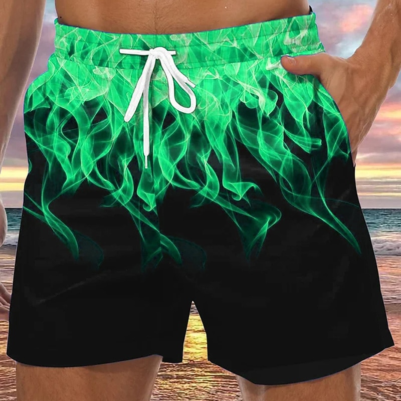 Men's Graphic Prints Flame Swim Trunks Swim Shorts Board Shorts Mid Waist Hawaiian Boho Casual Daily Holiday Drawstring with Mesh lining Elastic Waist Designer Clothing Apparel3