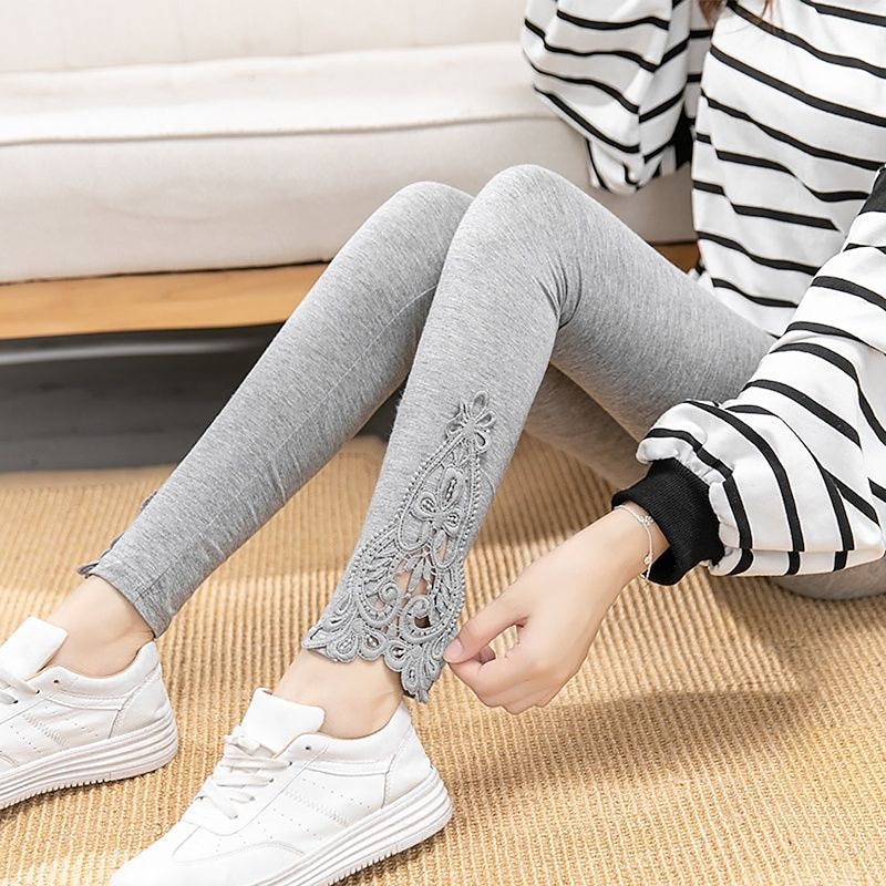 Women's Leggings Capri shorts Black White Grey Fashion Casual Daily Lace Comfort Solid Colored L XL 2XL 3XL 4XL4