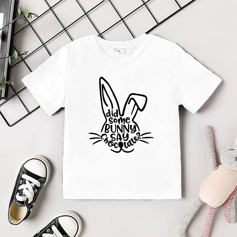 Cotton Easter Kids Boys Easter cotton T shirt Tee Heart Letter Short Sleeve Crewneck Cotton Children Top Casual Fashion Daily Summer Gray 3-12 Years3