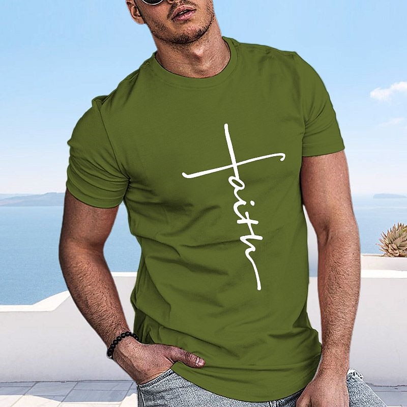 Faith Graphic T-Shirt for Men, Light Blue Short Sleeve Casual Tee4