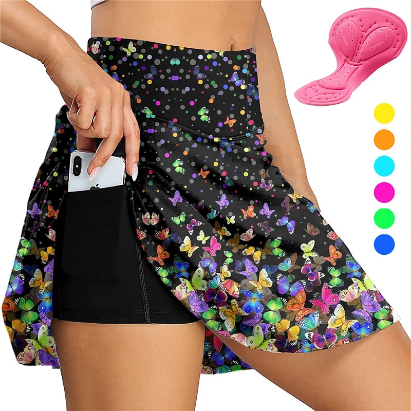 Women's Graphic Butterfly Cycling Skort Skirt Bike Skirt Bottoms Race Fit Mountain Bike MTB Road Bike Cycling Sports 3D Pad Cycling Quick Dry Moisture Wicking Yellow Light Green Spandex Clothing