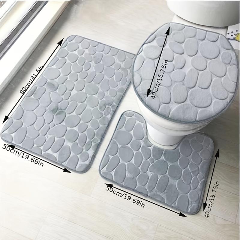 3pcs Bath Mat Non-slip Bathroom Rugs Set, Ultra Soft Non-Slip Bath Rug And Absorbent Bath Mat Carpets, Includes U-Shaped Contour Rug,Toilet Lid Cover3