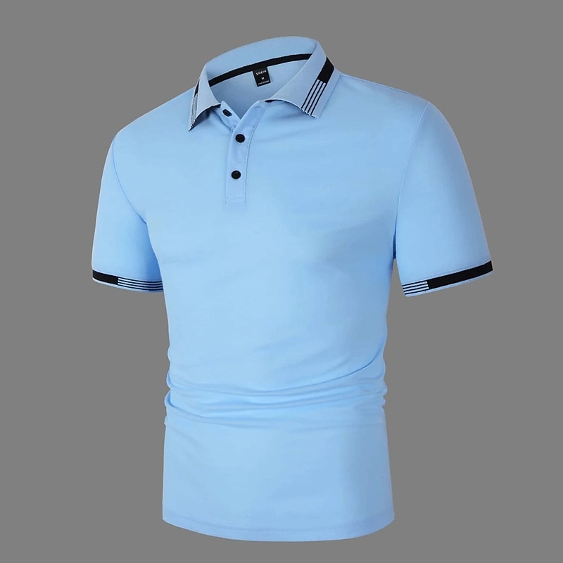 Men's Polo Shirt Golf Shirt Street Casual Classic Short Sleeve Fashion Basic Color Block Button Summer Regular Fit Spring Grass Green Light Sky Blue Black White Pink Pearl Pink Polo Shirt