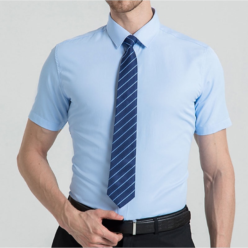Men's Dress Shirt Plain Wedding Outdoor Black White Navy Blue Blue Short Sleeve Square Neck Summer Clothing Apparel Button-Down