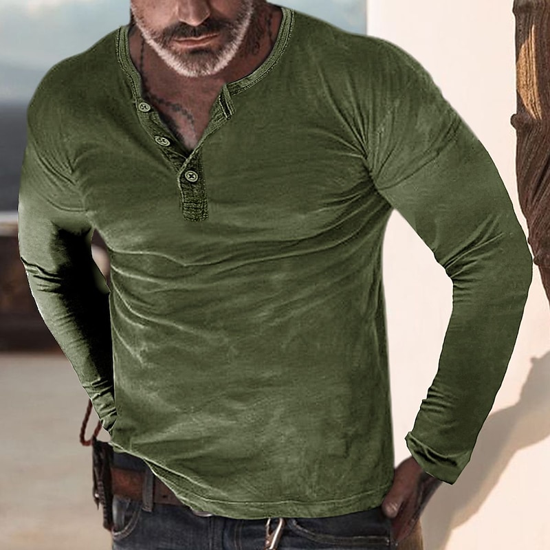 Men's Button T Shirt Henley Shirt Long Sleeve Shirt Long Sleeve Henley Summer Plain Designer Comfortable Fashion Basic Vacation Casual Daily Wear Navy Blue Army Green Top Tee for Men3