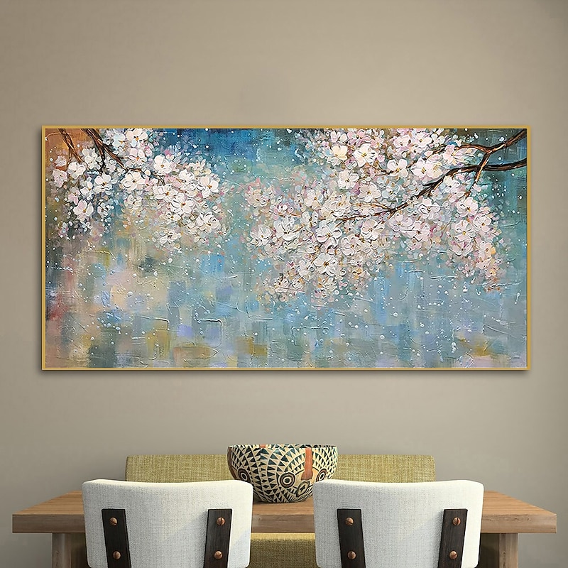 Oil Painting Hand Painted Horizontal Abstract Floral / Botanical Modern Stretched Canvas4