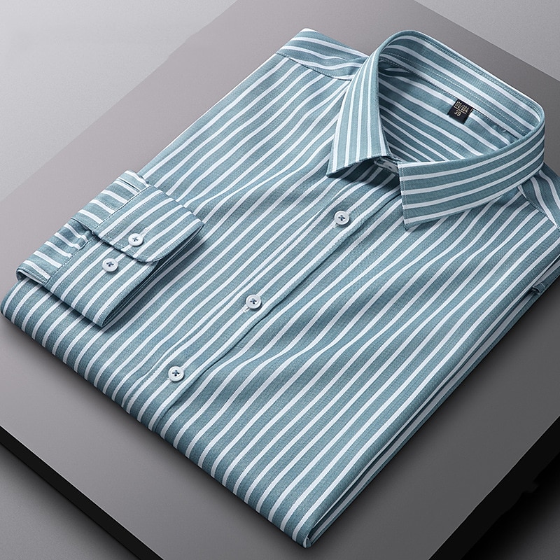 Men's Dress Shirt Striped Wedding Office / Career Black Blue Green Long Sleeve Turndown Spring &  Fall Clothing Apparel2