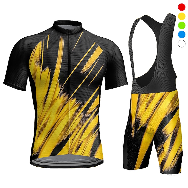 Men's Cycling Jersey with Bib Shorts Geometric Short Sleeve Bike Clothing Suit with 3 Rear Pockets Mountain Bike MTB Road Bike Cycling 3D Pad Quick Dry Back Pocket Moisture Wicking Sports Yellow Red