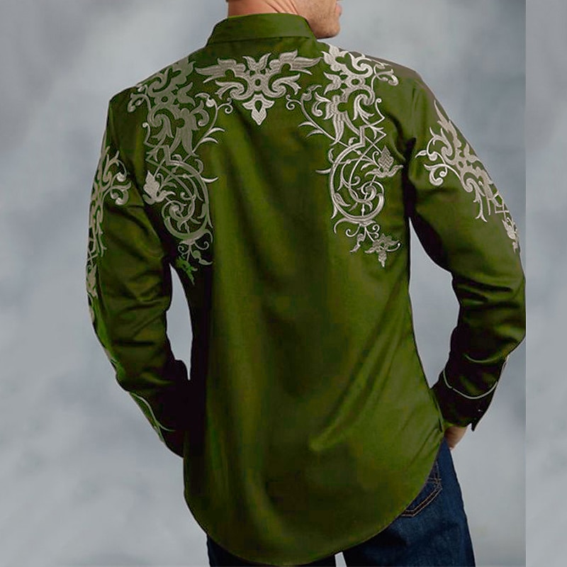 Men's Floral Totem Shirt Western Shirt Cowboy Shirt Long Sleeve Fashion Designer Casual Outdoor Holiday Fall & Winter Turndown Print Button-Down Black Red Blue Purple Green3