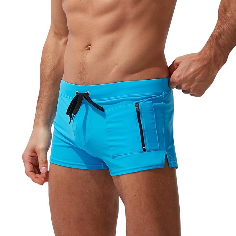 Men's Swimwear Swim Shorts Swim Trunks Drawstring Zipper Pocket Plain Breathable Soft Outdoor Casual Daily Hawaiian Stylish Black White Micro-elastic