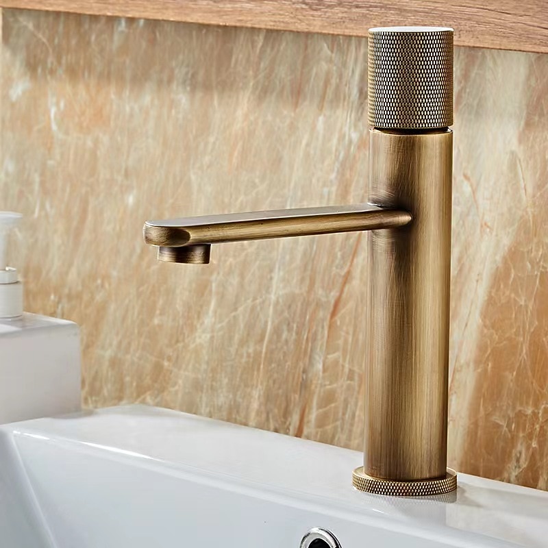 Bathroom Sink Mixer Faucet Single Knob, Vintage Mono Basin Taps Brass Deck Mounted, Monobloc Single Handle One Hole Vessel Water Tap with Hot Cold Water Hose Washroom3