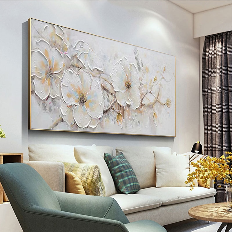 Handmade Oil Painting Canvas Wall Art Decoration Modern Thick Oiled White Flower for Living Room Home Decor Rolled Frameless Unstretched Painting3