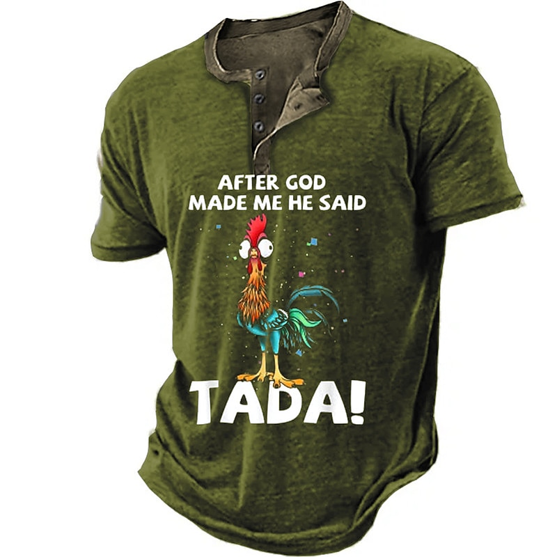 Men's Graphic Rooster After God Made Me He Said Ta Da Henley Shirt Tee Short Sleeve 3D Print Fashion Designer Comfortable Outdoor Casual Daily Summer Black Blue Brown Green Henley Henley T-Shirt4
