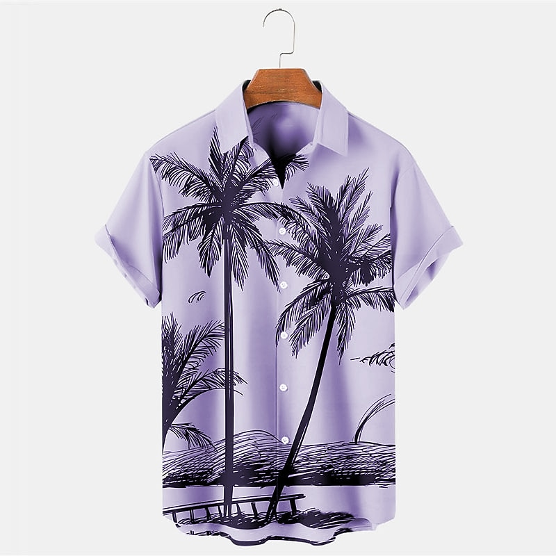 Men's Coconut Tree Tropical Plants Shirt Summer Hawaiian Shirt Aloha Shirt Short Sleeves Shirt Turndown Tropical Fashion Hawaiian Outdoor Street Hawaiian Blue Purple Brown S M L4
