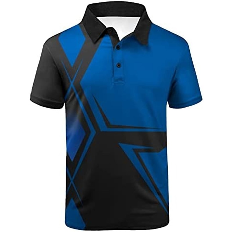 Men's Striped Sports Polo Shirts Golf Shirt Short Sleeve Polo Shirts Collared Shirts Casual Sportswear Vacation Wear Buttons 3D Print Yellow Red Navy Blue4