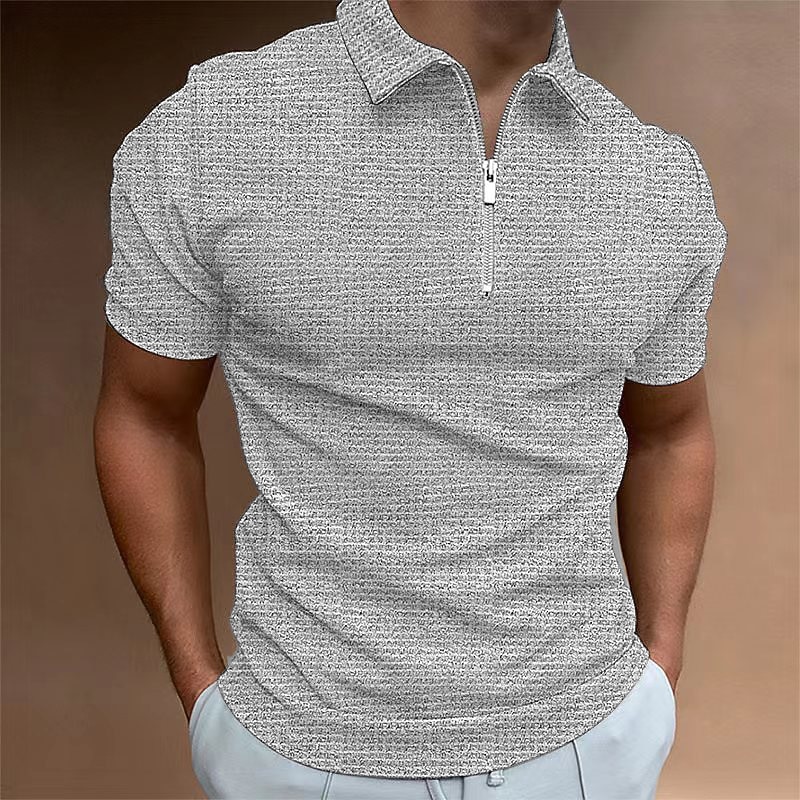 Male Waffle Polo Shirt Daily Wear Date Turndown Short Sleeves Modern Solid / Plain Color Half Zip Spring & Summer Form Fit Black White Royal Blue Dark Grey Beige Waffle Polo Shirt2
