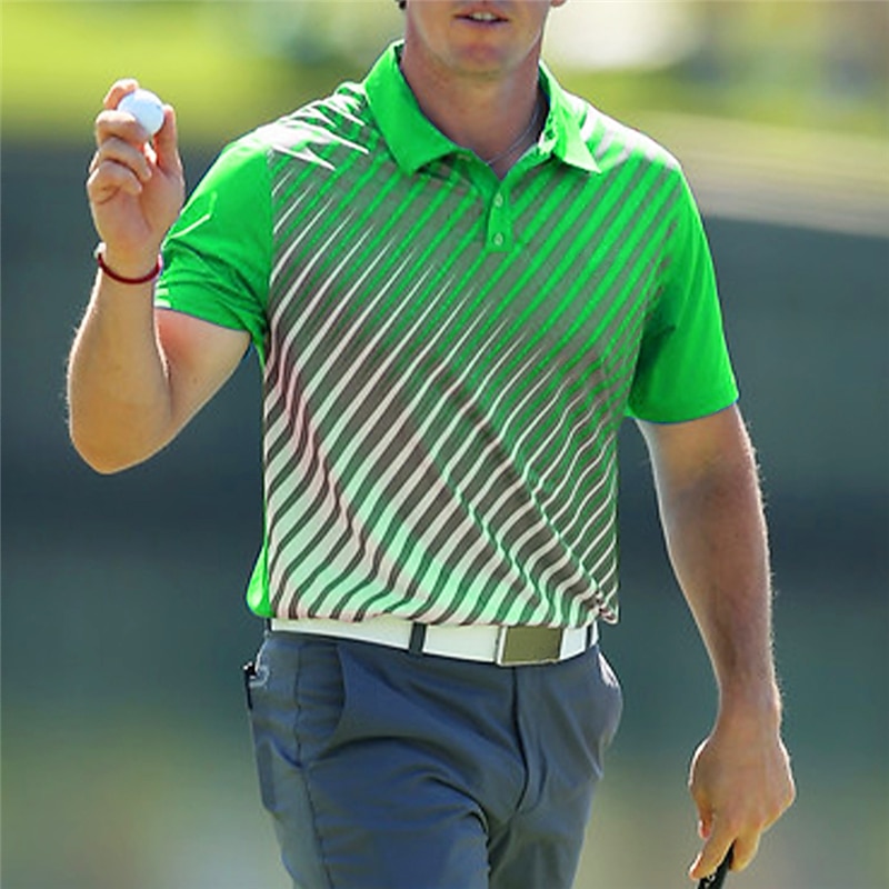 Men's Striped Sports Polo Shirts Golf Shirt Short Sleeve Polo Shirts Collared Shirts Casual Sportswear Vacation Wear Buttons 3D Print Lake blue Black Yellow3