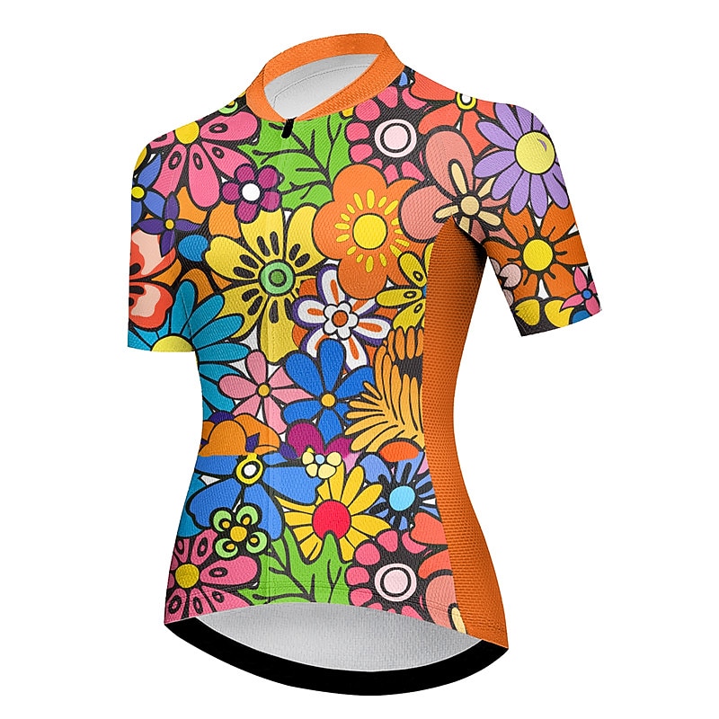 Women's Cycling Jersey Graphic Flower Short Sleeve Bike Jersey Top with 3 Rear Pockets Mountain Bike MTB Road Bike Cycling Quick Dry Reflective Strips Back Pocket Moisture Wicking Sports Red Blue4
