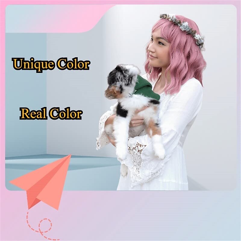 Pastel Wavy Wig With Air Bangs Women's Short Bob Purple Pink Curly Shoulder Length Bob Synthetic Daily Use Colorful Cosplay Wig for Girls Halloween Wigs3