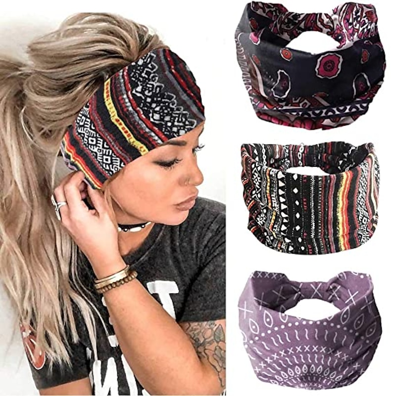 3 pcs Headbands Leopard Hair Bands Knoted Turban Headband Stretch Twist Head Wraps Stripe Cloth Head Bands for Women and Girls 2024 – GBP £18