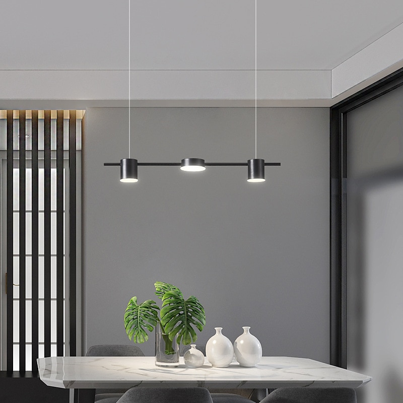 LED Pendant Light 150 cm Liner Design Dimmable 3/5/6 Lights Metal Aluminum Acrylic Nordic Style Deaign Dining Room Kitchen Lights 110-240V Black3