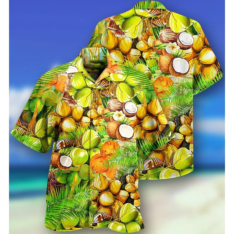 Men's Palm Tree Coconut Beach Shirt Summer Hawaiian Shirt Aloha Shirt Short Sleeve Shirt Turndown Tropical Fashion Hawaiian Casual Hawaiian Holiday Sky Blue Green S M L2
