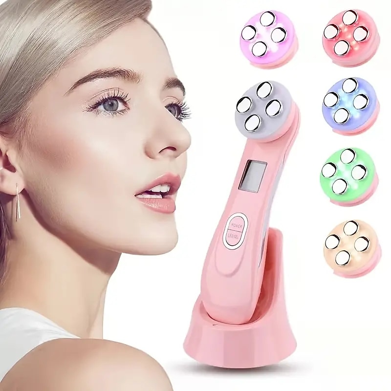 RF Beauty Device 5 In 1 Import Wrinkle Acne Removal Microcurrent Facial Lifting Machine 6 Color Light Therapy Radio Frequency Multifunction Instrument