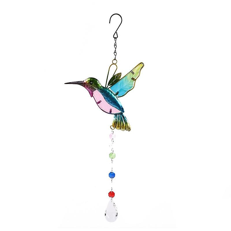 1pc Hummingbird Painted Wind Chime Outdoor Handicraft Glow In The Night Hanging Ornament For Window Balcony Garden Decor