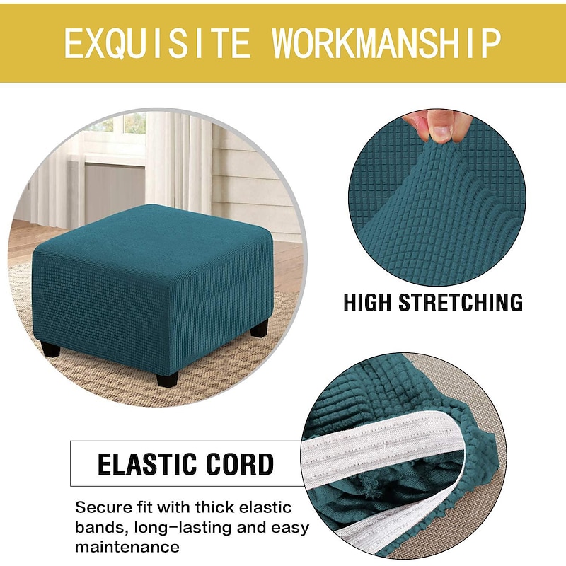 Stretch Ottoman Cover Square Ottoman Slipcovers Furniture Protector Folding Storage Stool Furniture Protector Soft Slipcover with Elastic Bottom4