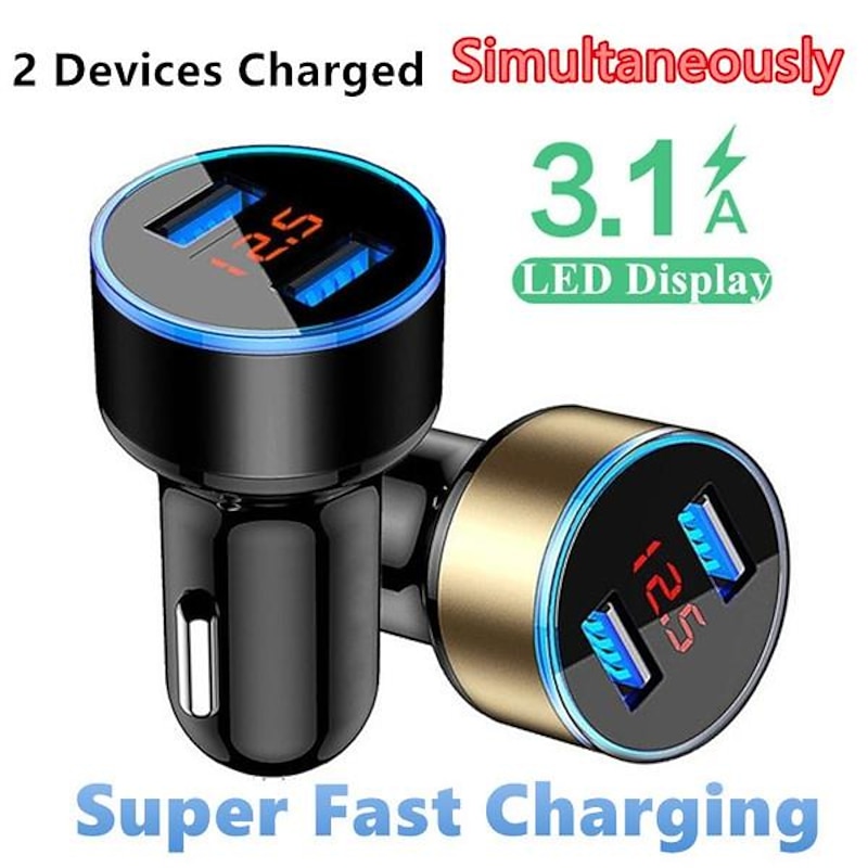 2 Port LCD Display Cigarette Lighter Socket Car Charger Adapter High Quality Dual USB Car Charger 12-24V 3.1A
